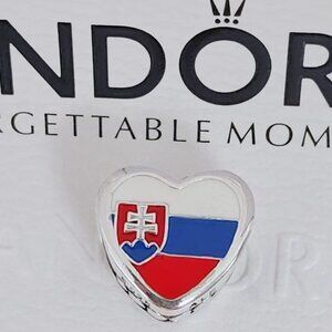 Pandora Slovakia Flag Heart Charm Bead Exclusive Travel Pendant S925 Silver